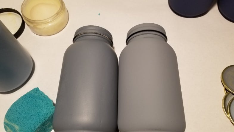 two gray mason jars, one shiny one dull