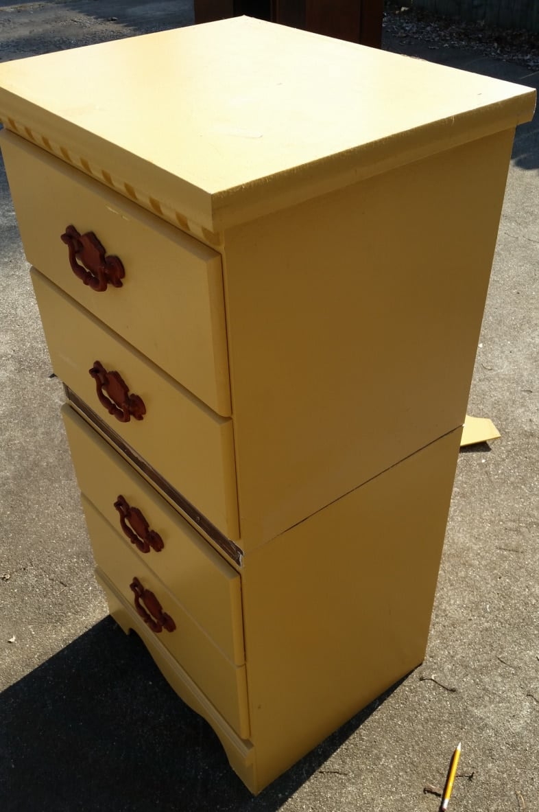 side view of stacking nightstands to make a tall chest