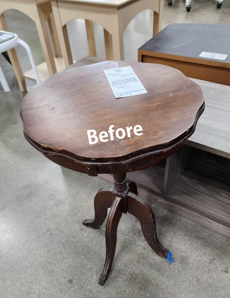 antique parlor table at the thrift store
