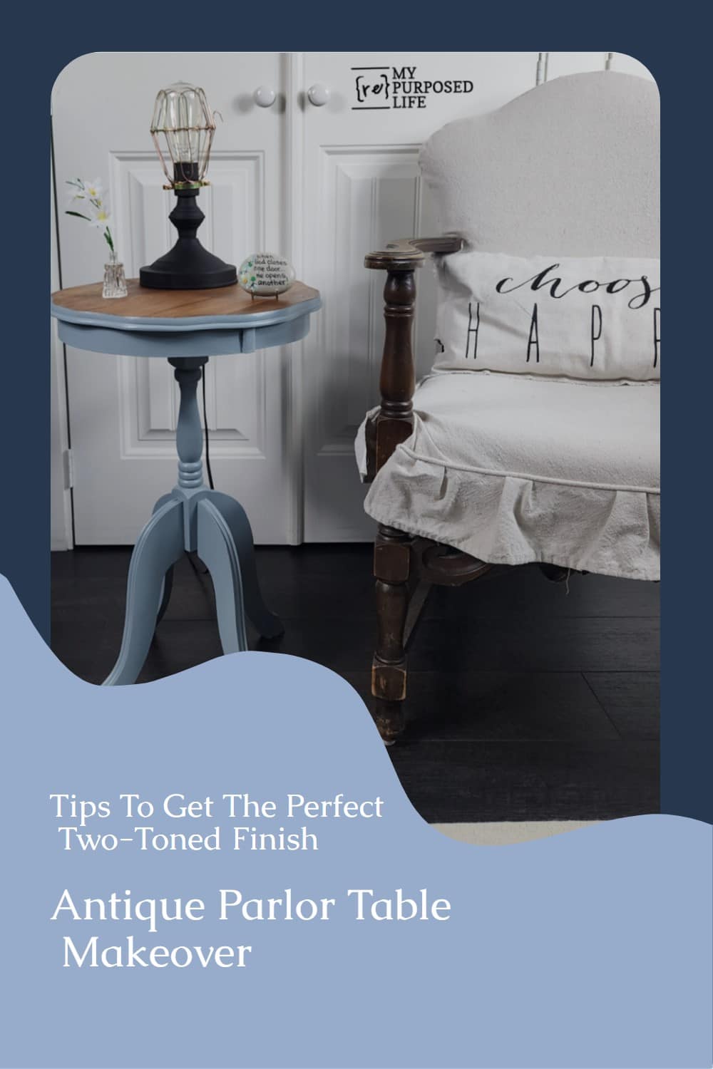Furniture flipper shares the perfect makeover of a small parlor side table. Tips for getting a great two-toned paint line. Beautiful results. via @repurposedlife