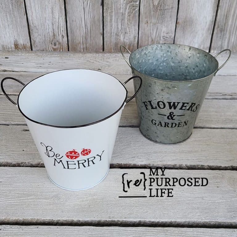 Faux Enamelware bucket for Christmas Decor