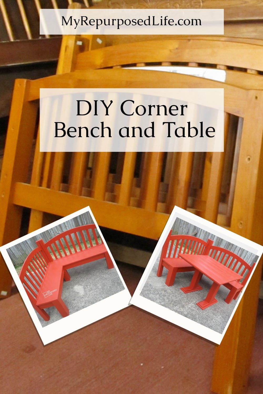 How to make a kid friendly corner table bench out of two daybed pieces. Step by step instructions will show you how to make your very own corner bench. #MyRepurposedLife #repurposed #cornerbench #headboard via @repurposedlife