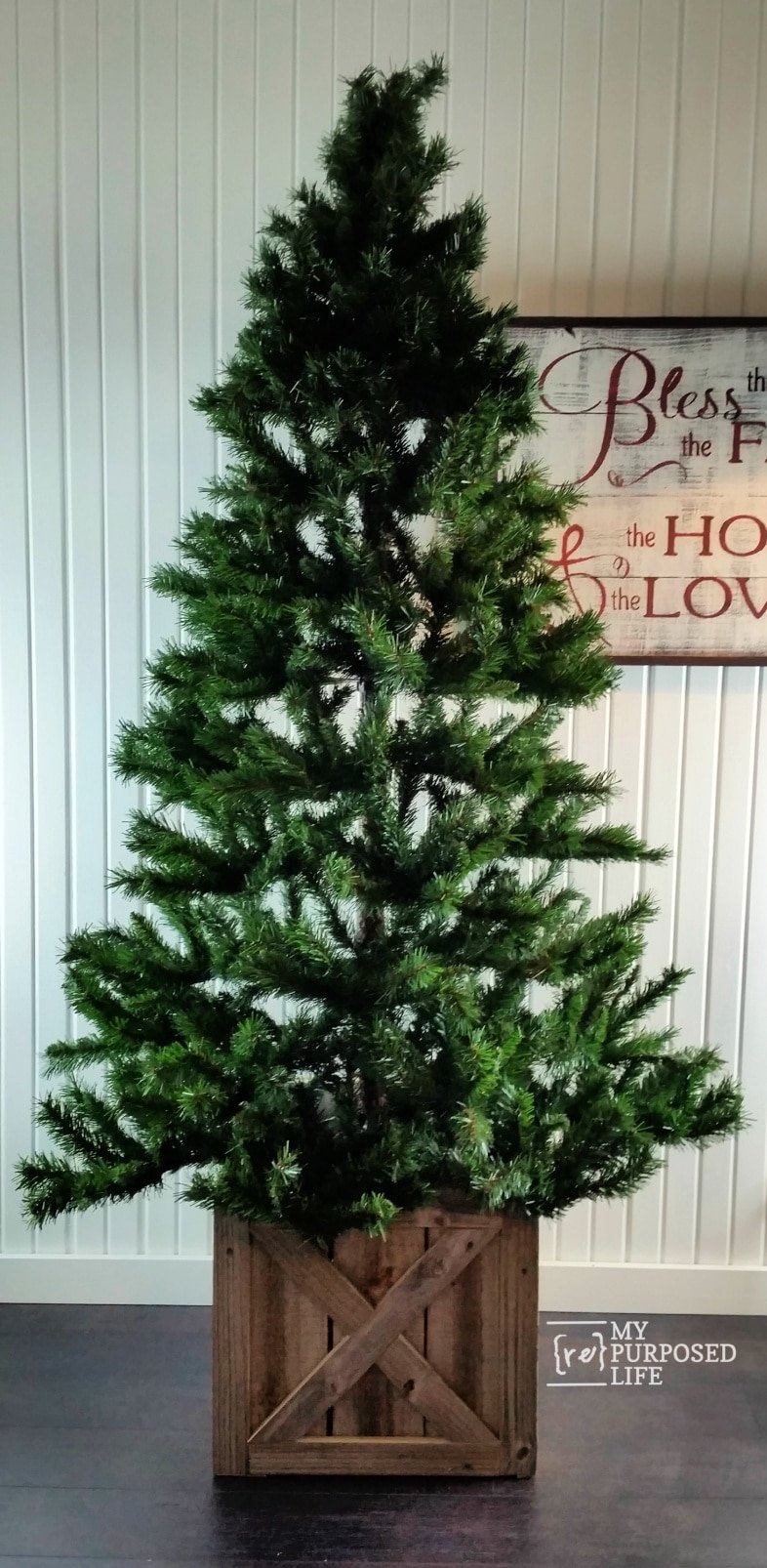 make a rustic box Christmas tree stand cover MyRepurposedLife.com