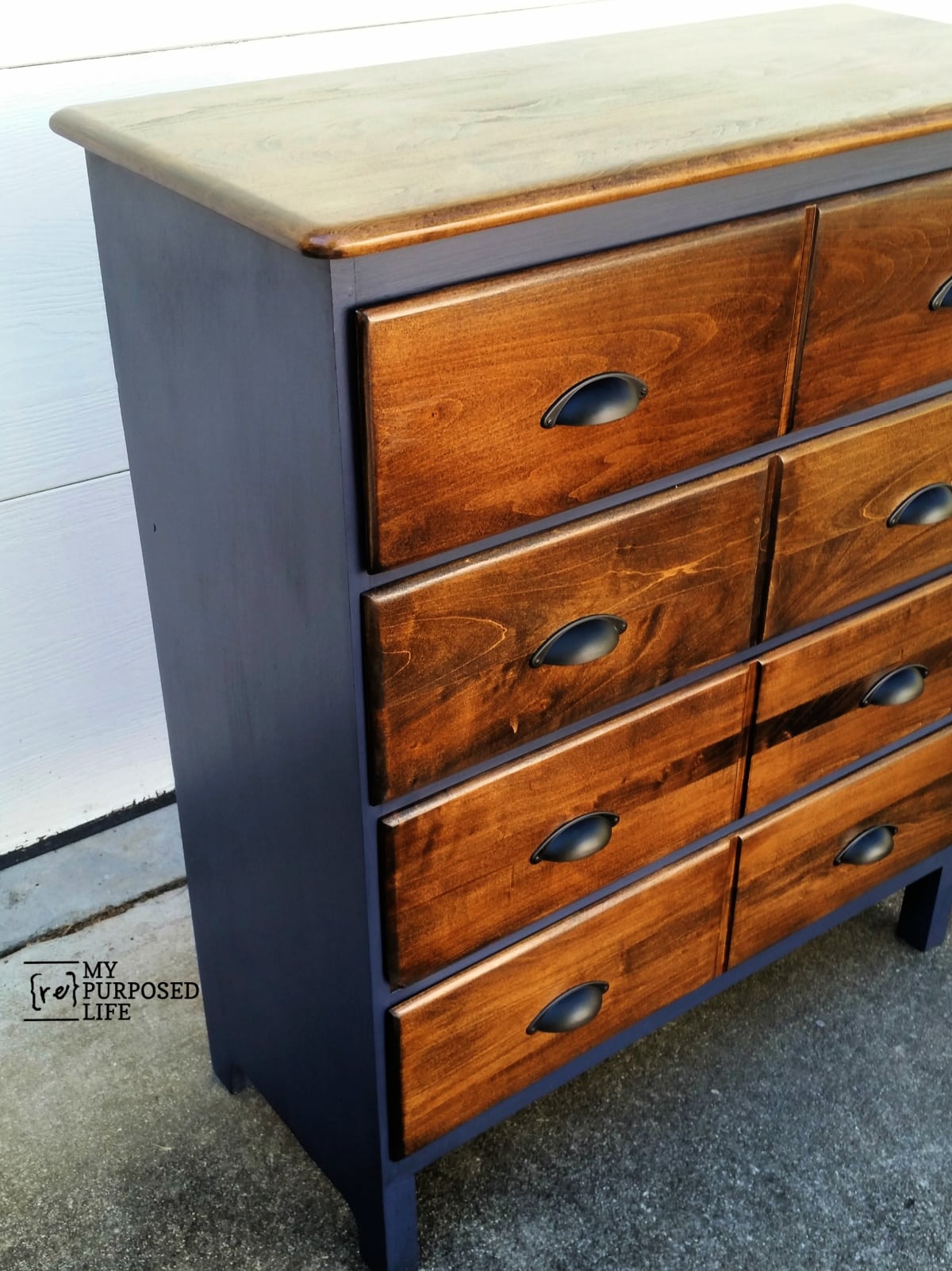 navy blue stained chest of drawers