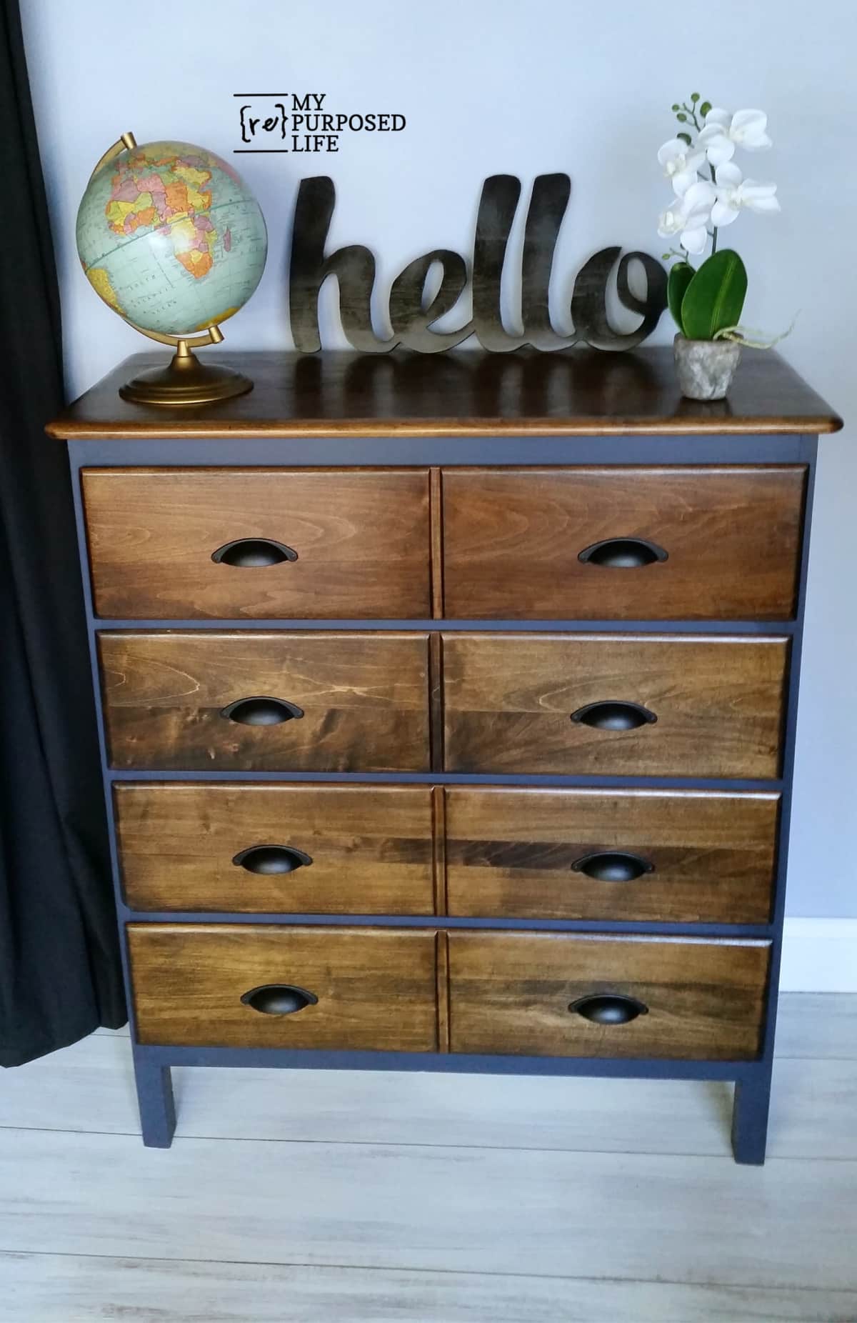 ugly dresser makeover navy jacobean MyRepurposedlife.com