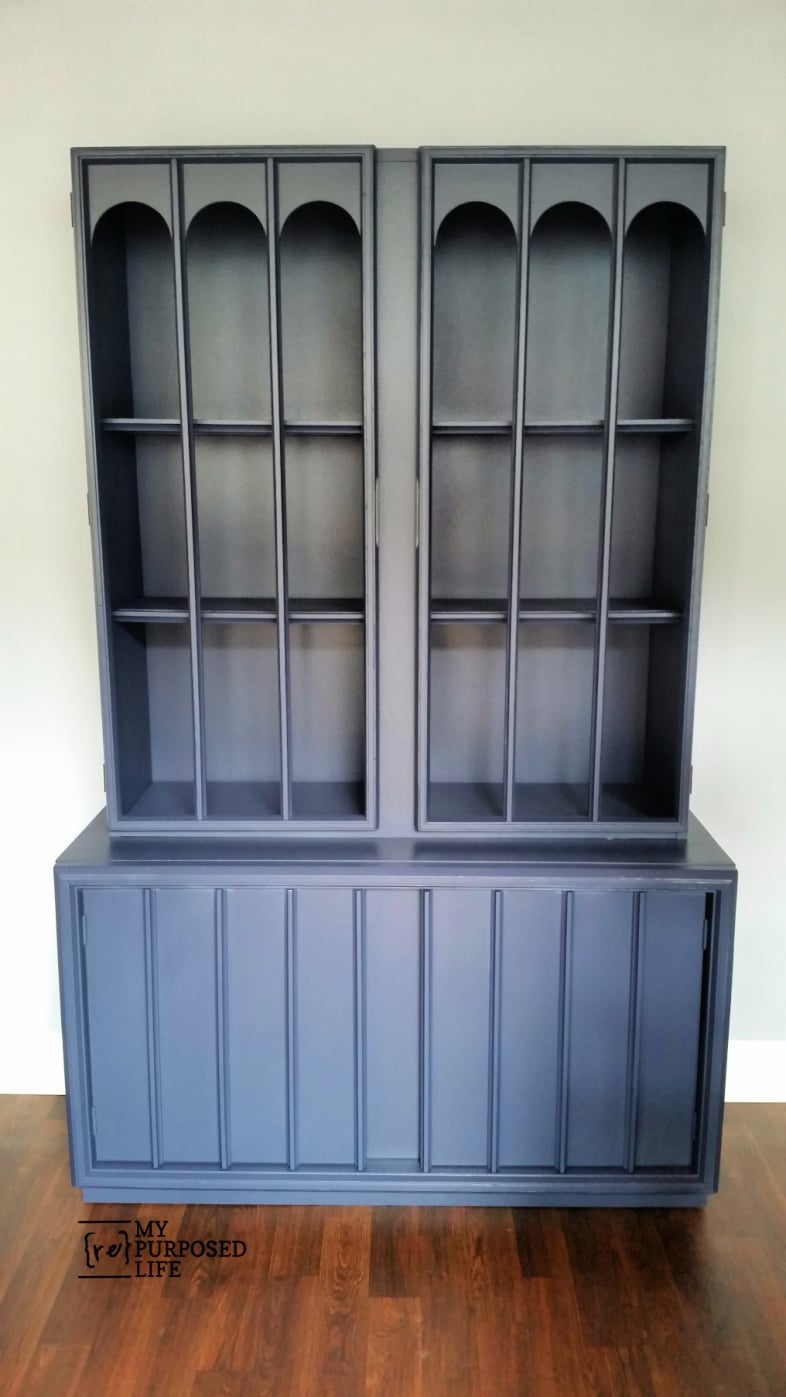 navy blue mid century hutch makeover MyRepurposedLife.com