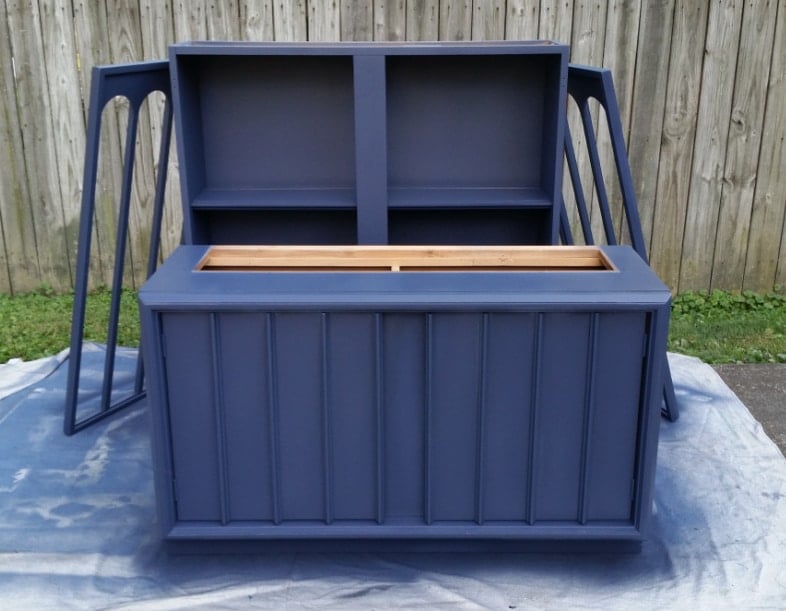 navy blue mid century modern hutch makeover with a paint sprayer