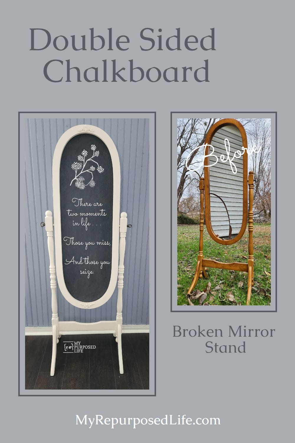 How to recycle a Cheval Mirror into a double sided chalkboard, use as a sandwich board. via @repurposedlife