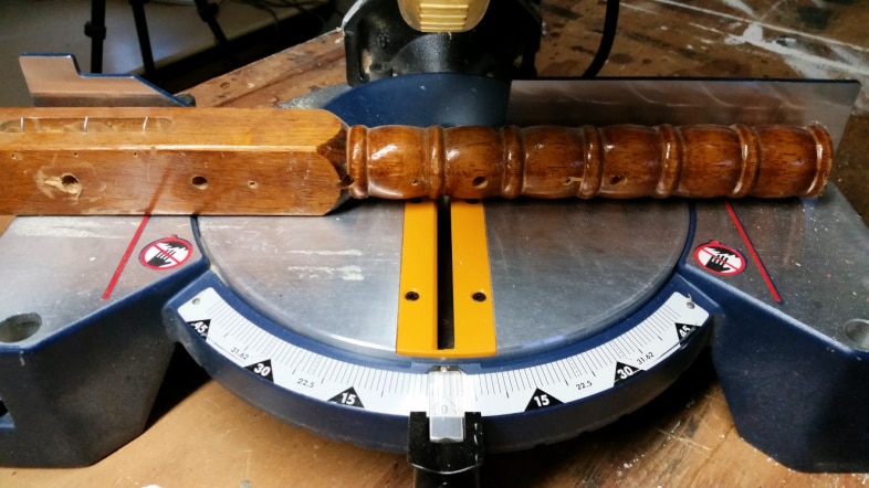 cutting a spindle on a miter saw