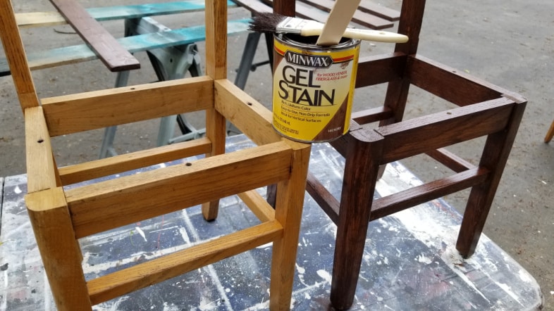 gel stain on wooden school chairs