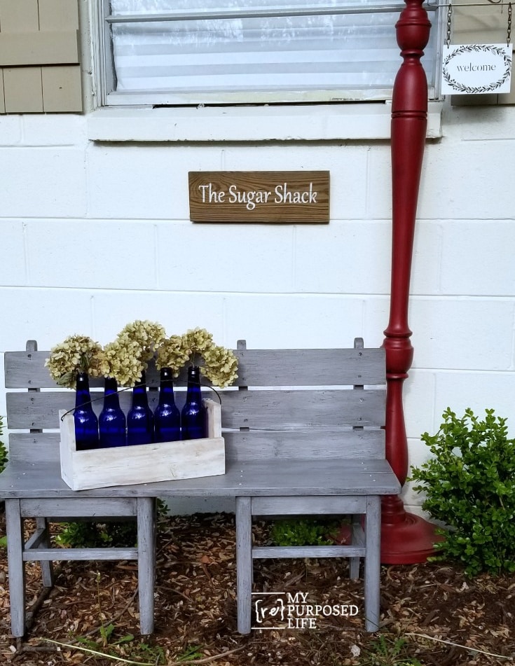 gray glazed garden bench MyRepurposedLife