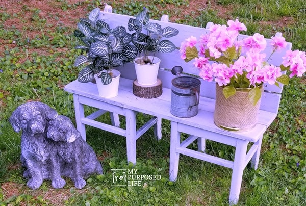 small garden bench with repurposed chairs MyRepurposedLife