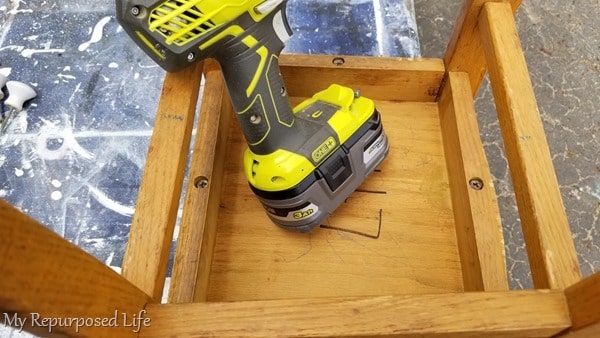 remove seat from school chair to make childs bench