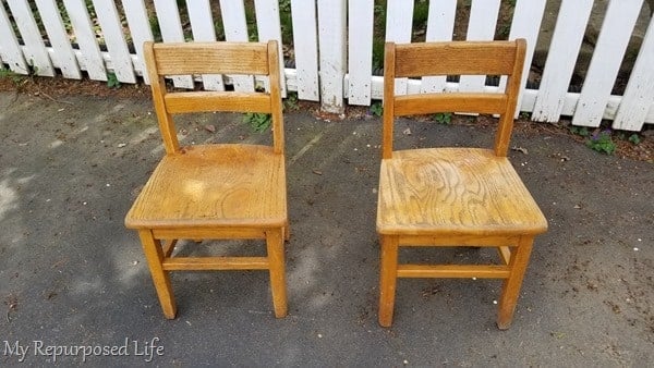 two school chairs for child bench
