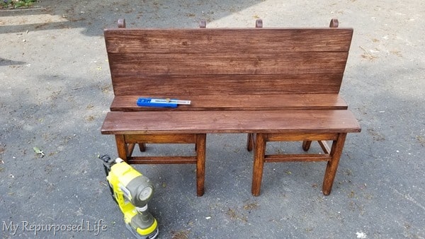 repurposed chair bench for children