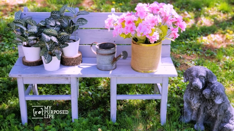 small garden bench made from repurposed chairs MyRepurposedLife