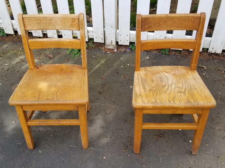 two school chairs for child bench