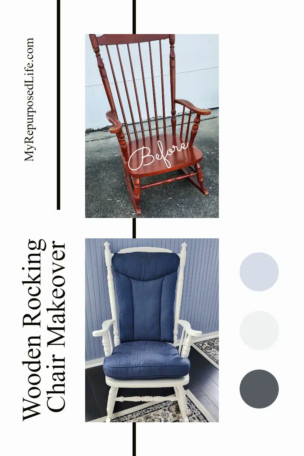 An outdated wooden rocking chair gets a fresh new look with white paint. Bonus projects from the Furniture Fixer Upper Team. via @repurposedlife