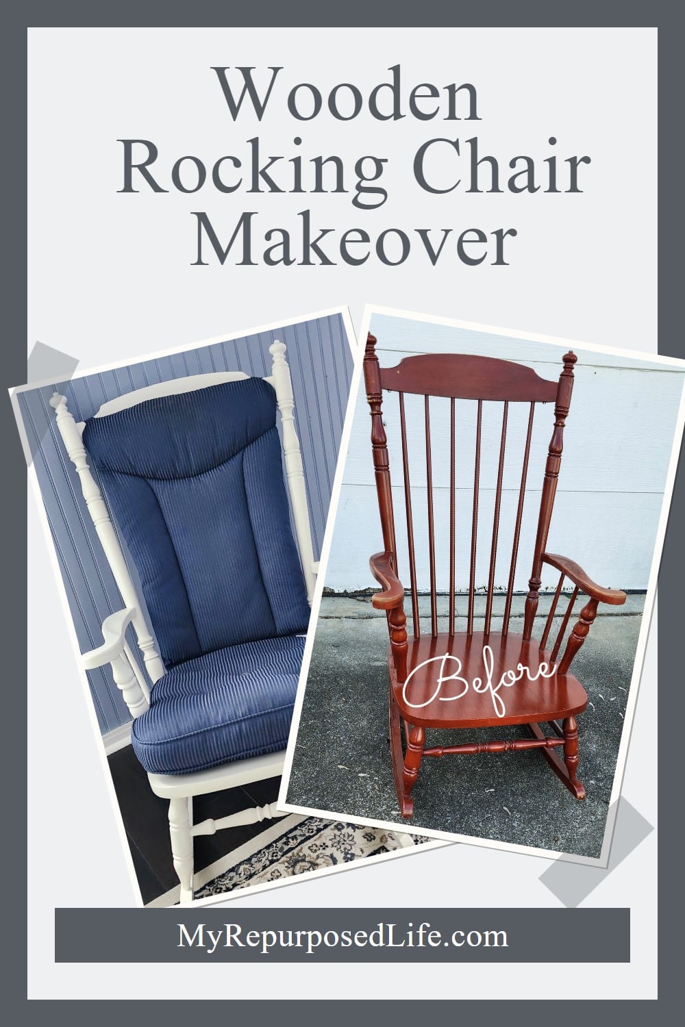 An outdated wooden rocking chair gets a fresh new look with white paint. Bonus projects from the Furniture Fixer Upper Team. via @repurposedlife