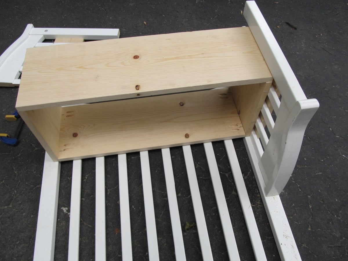 attaching toy box to crib