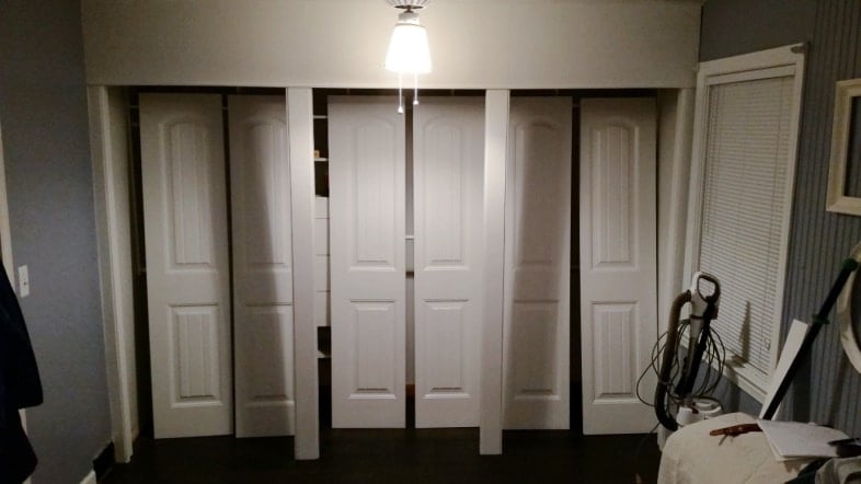 painted doors leaning in closet to allow the paint to cure