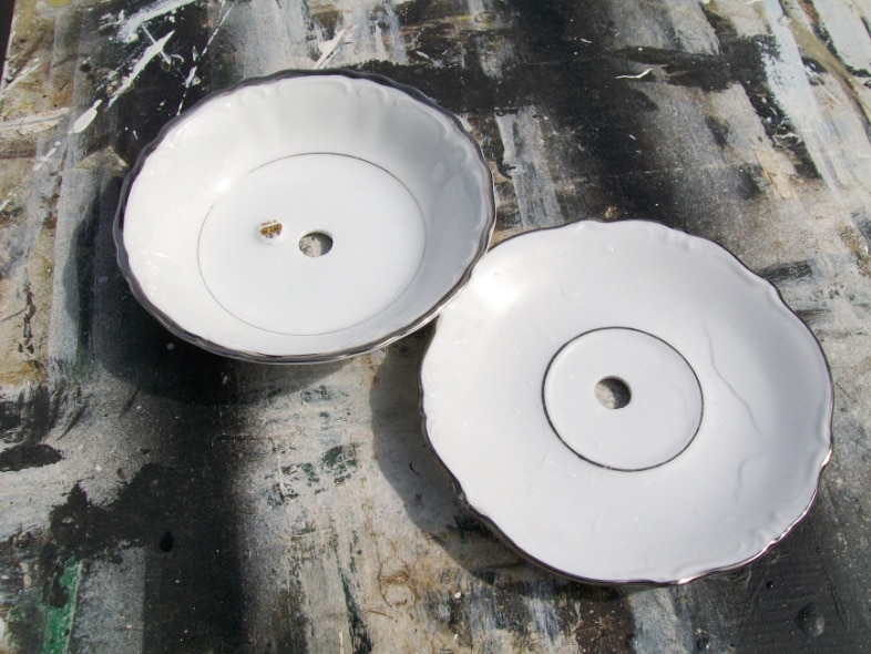 drilling holes in saucers