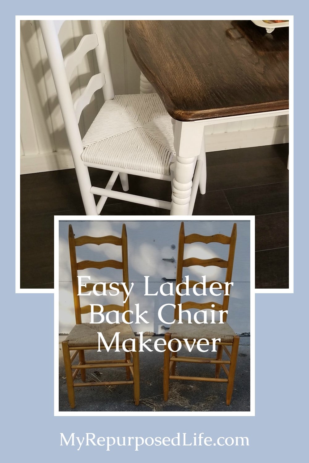 How to use a paint sprayer for a quick and easy ladder back chair makeover. Tips for painting and more. via @repurposedlife