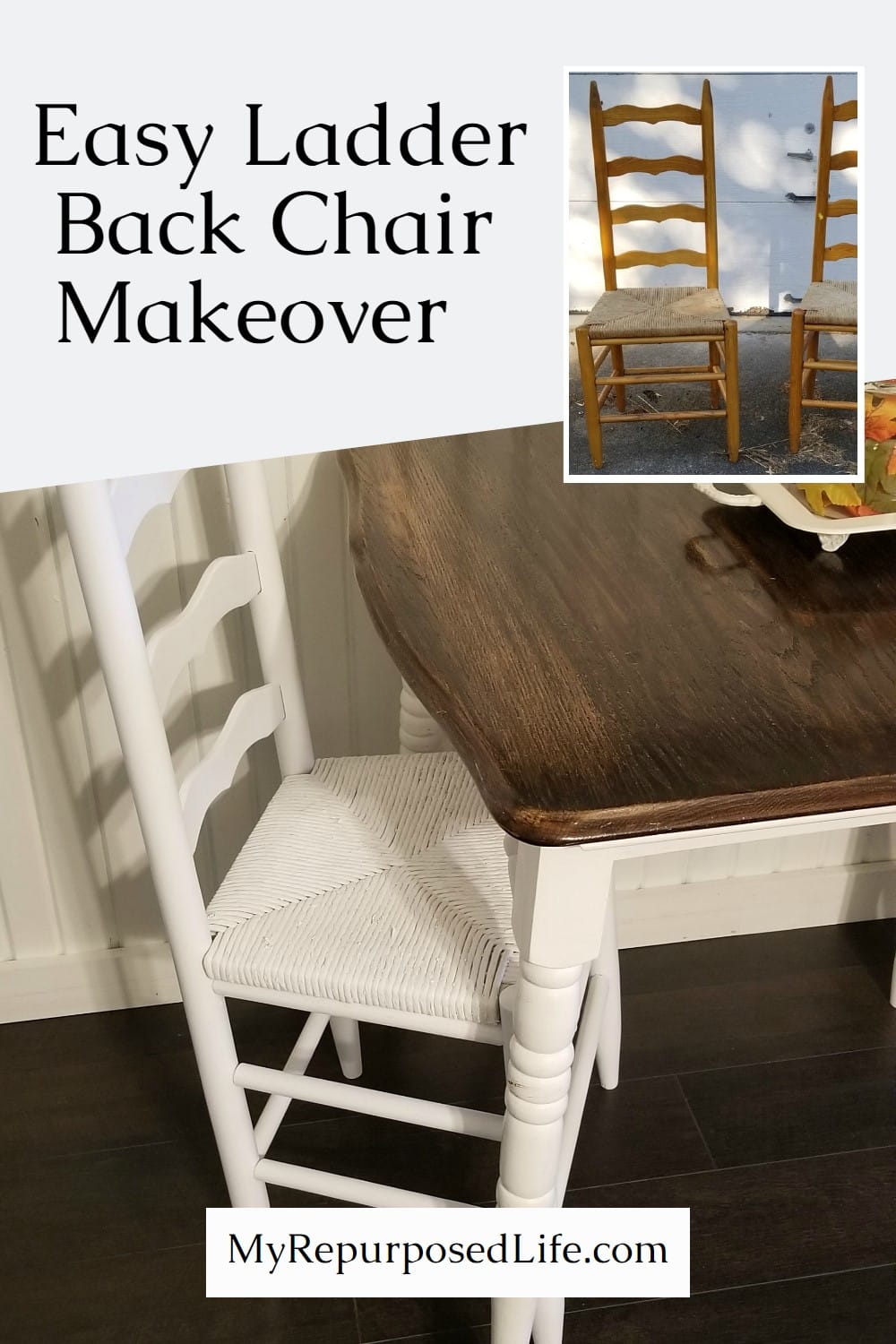How to use a paint sprayer for a quick and easy ladder back chair makeover. Tips for painting and more. via @repurposedlife