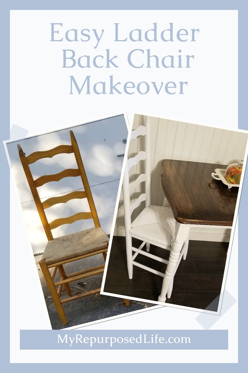 How to use a paint sprayer for a quick and easy ladder back chair makeover. Tips for painting and more. via @repurposedlife