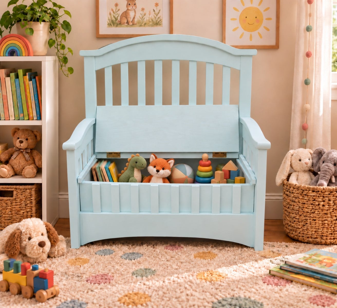 green toy box bench open