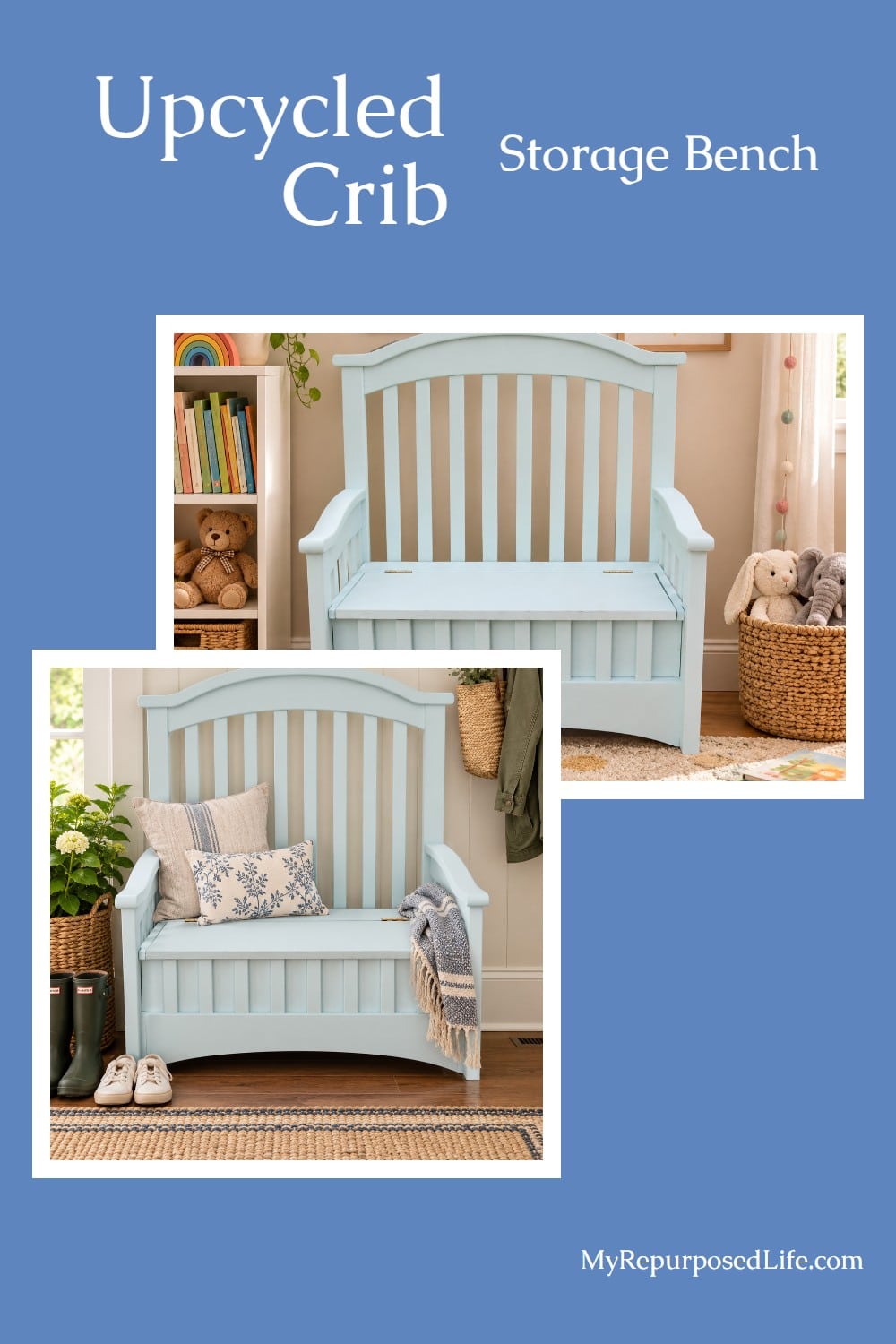 How to do an upcycle crib project that will reuse the crib your toddler has outgrown to make a new and useful toy box. via @repurposedlife