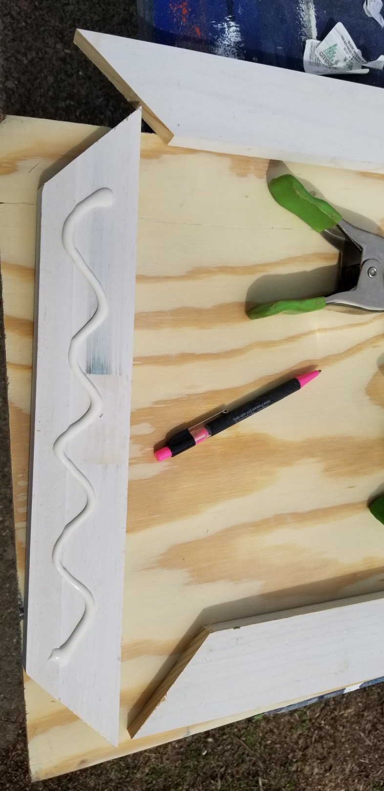mitered boards and wood glue for closet door