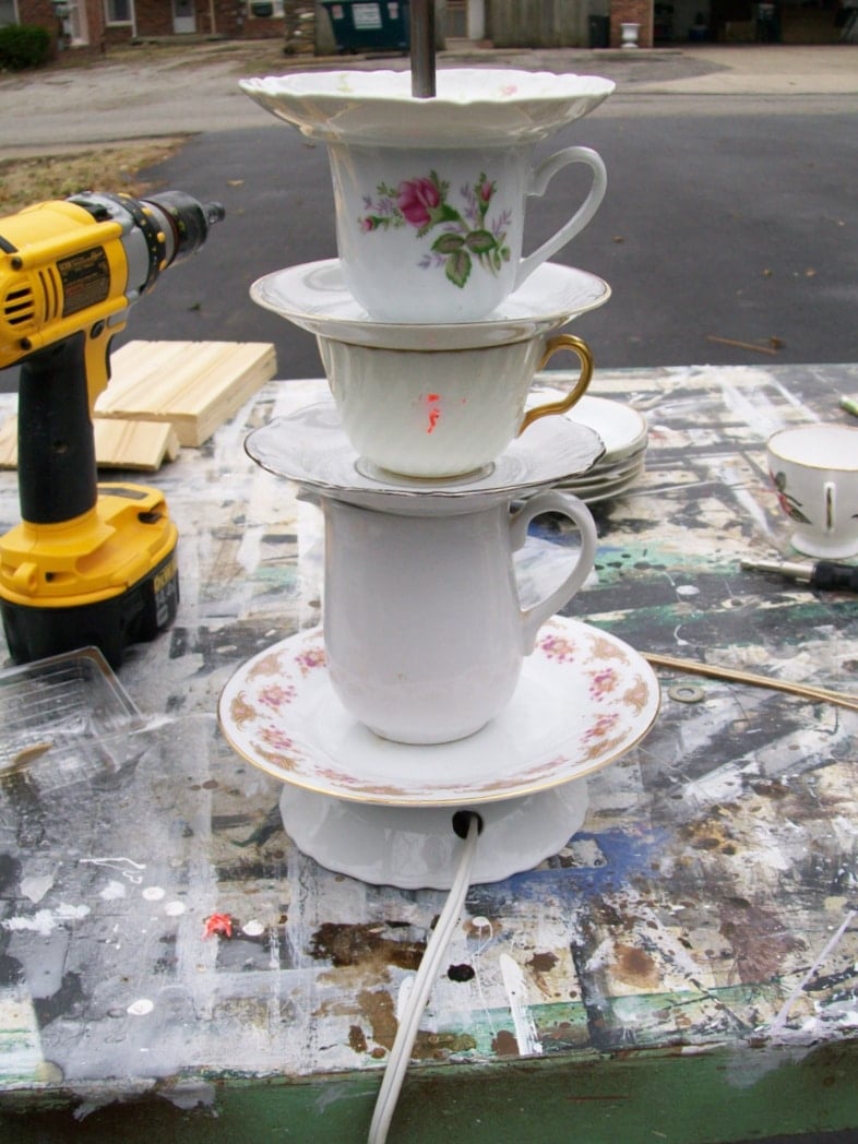 stack china for teacup lamp