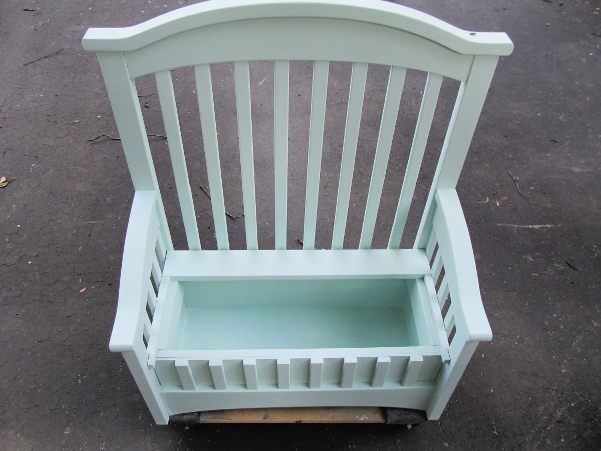 toybox bench resting on a furniture dolly