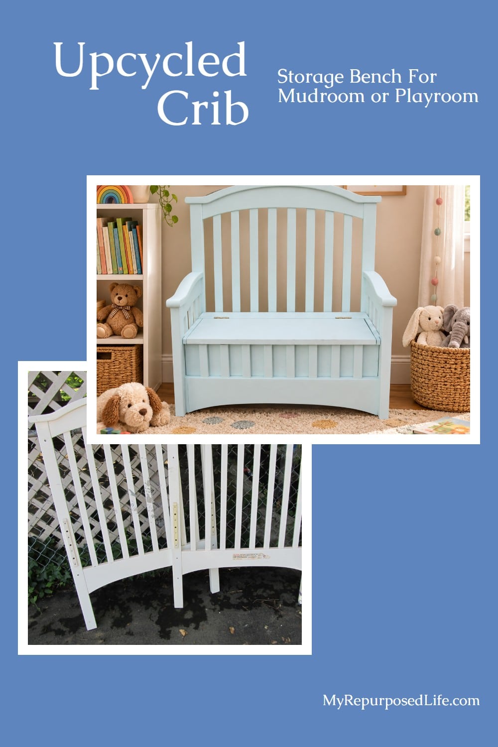 How to do an upcycle crib project that will reuse the crib your toddler has outgrown to make a new and useful toy box. via @repurposedlife