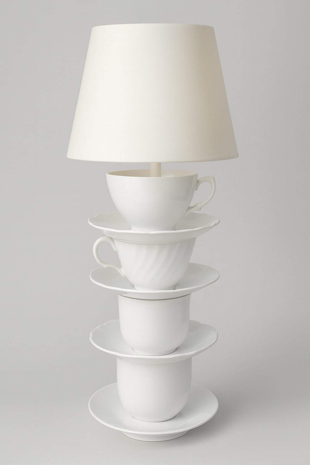 white teacup lamp with white shade