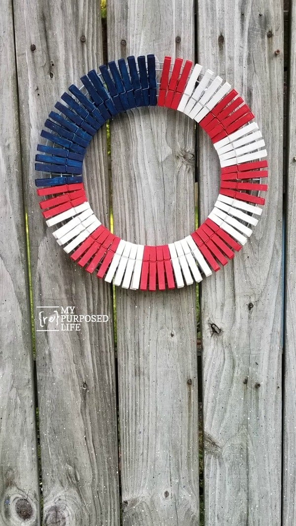 painted wooden clothespin wreath MyRepurposedLife.com painted wooden clothespin wreath MyRepurposedLife.com