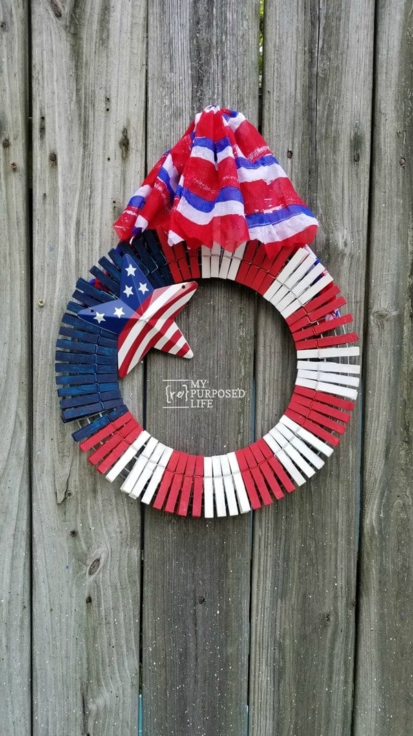 red white blue clothespin wreath MyRepurposedLife.com red white blue clothespin wreath MyRepurposedLife.com