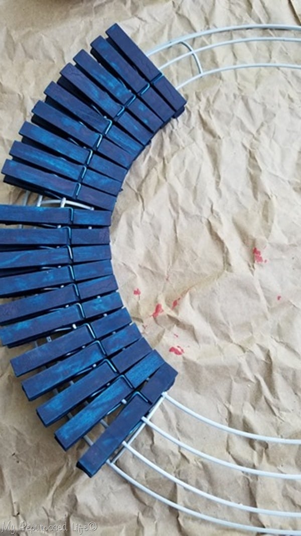 clip painted wooden clothespins on wire wreath frame clip painted wooden clothespins on wire wreath frame