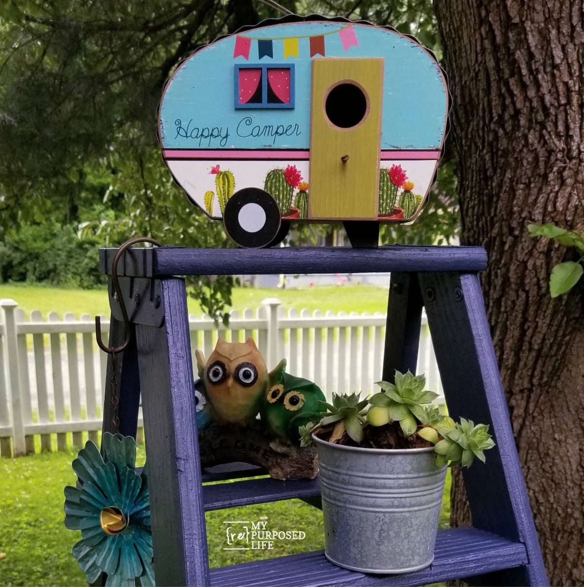 old ladder plant shelf for the yard