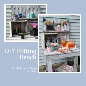 potting bench doubles as a party station