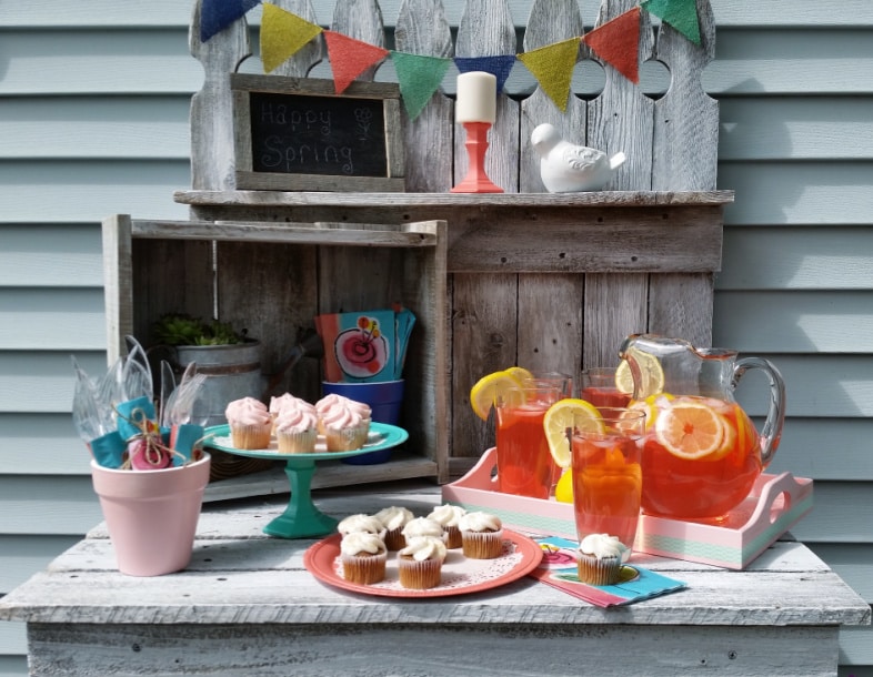 outdoor entertaining center with beverages and snacks