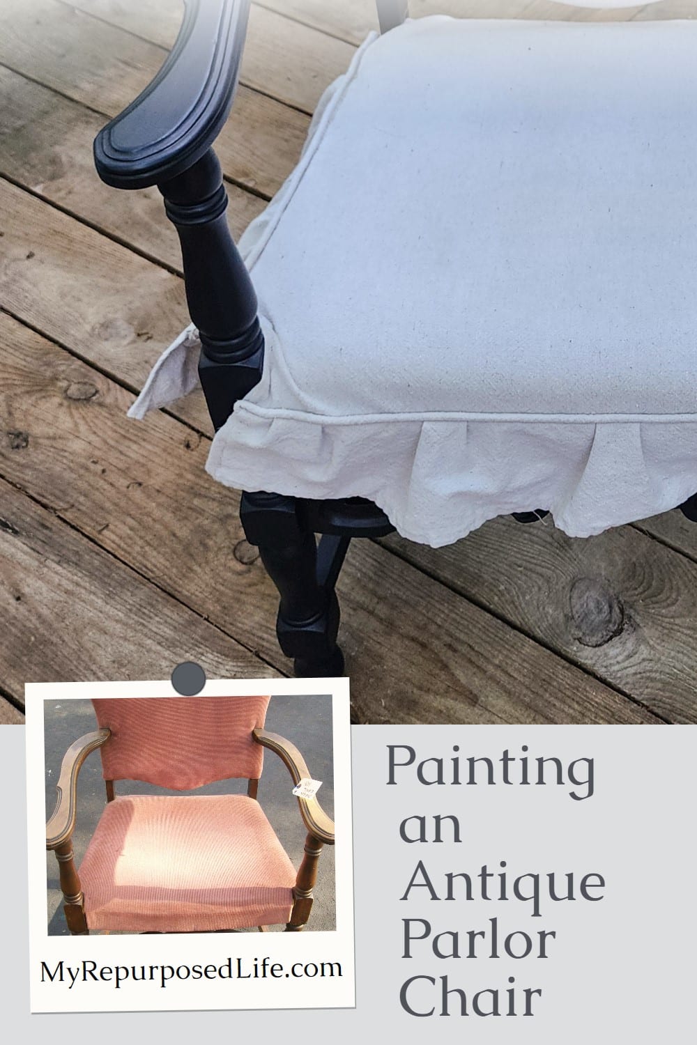 How to update an antique parlor chair with a deep blue paint technique. Several more unique Thrift Store Decor Projects to inspire you. via @repurposedlife