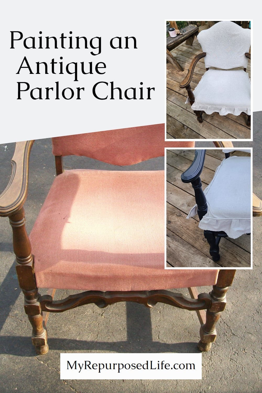 How to update an antique parlor chair with a deep blue paint technique. Several more unique Thrift Store Decor Projects to inspire you. via @repurposedlife