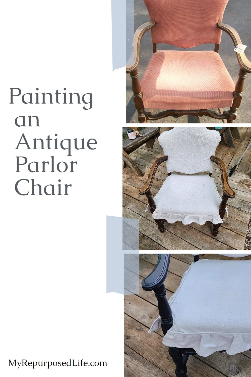 How to update an antique parlor chair with a deep blue paint technique. Several more unique Thrift Store Decor Projects to inspire you. via @repurposedlife