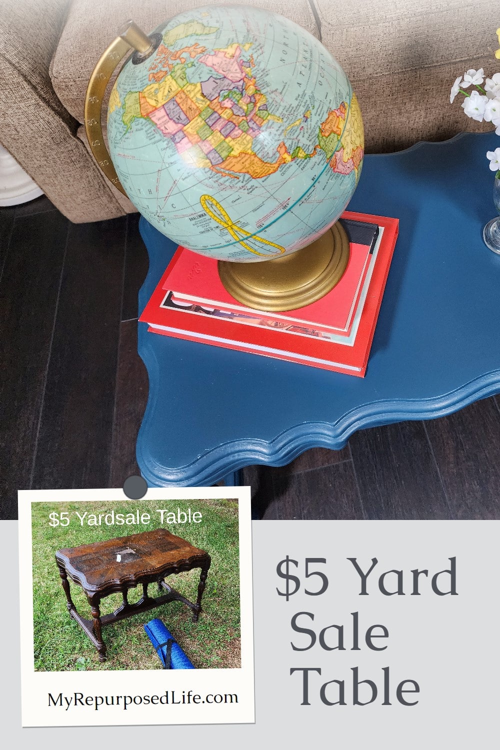 A $5 yard sale table gets a much needed makeover. Easy furniture flip project with bonus furniture fixer upper projects included. via @repurposedlife