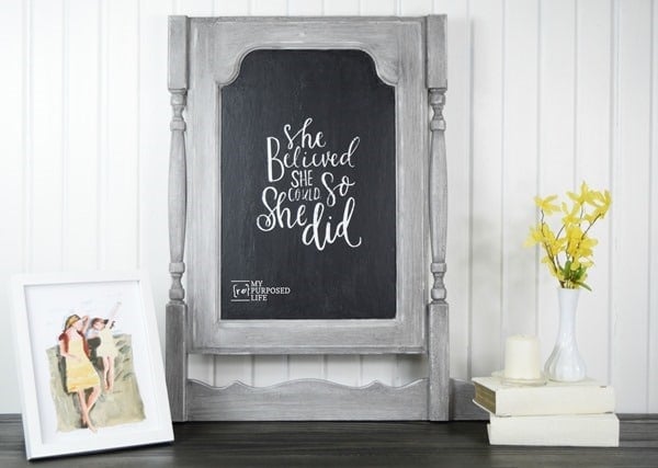 chalkboard-made-from-a-cabinet-door-to-look-like-a-dresser-harp-MyRepurposedLife chalkboard-made-from-a-cabinet-door-to-look-like-a-dresser-harp-MyRepurposedLife