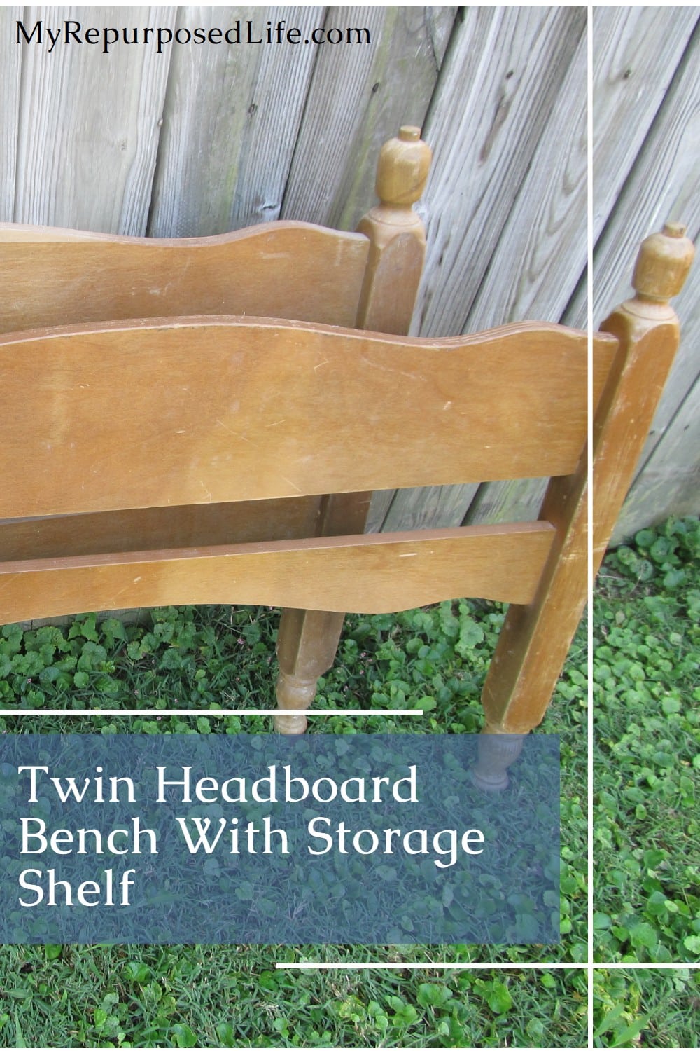 How to make a small bench from a twin headboard. Adding a bottom shelf is a bonus for storage and baskets. #MyRepurposedLife #headboard #repurposed #furniture #bench #blue #diy #project via @repurposedlife