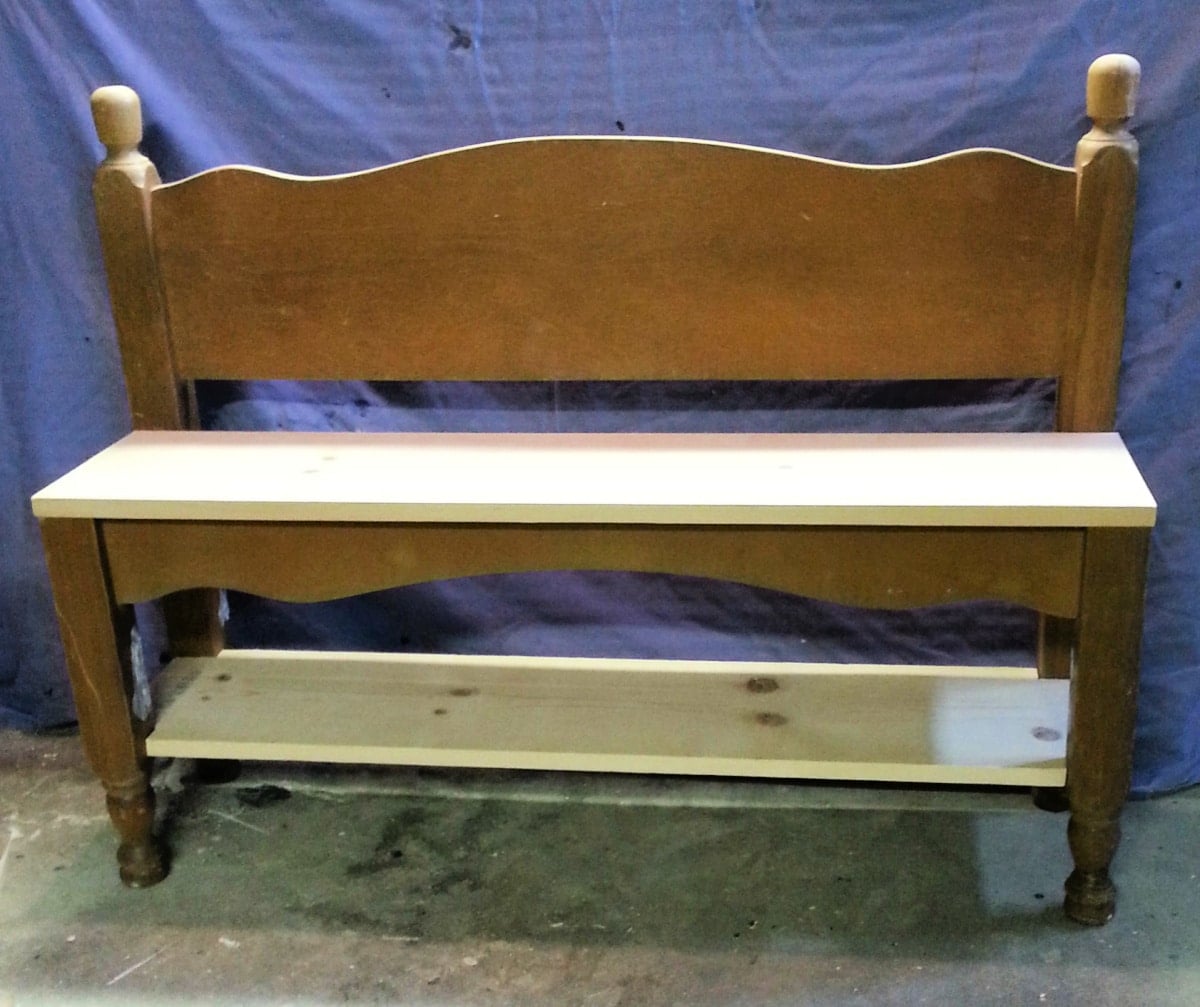 make a twin bed bench with a lower shelf