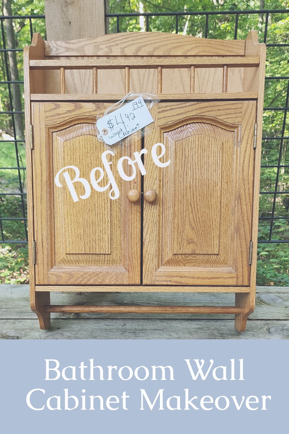 A thrift store bathroom wall cabinet makeover tips. What paint to use along with adding new hardware to complete the look. via @repurposedlife